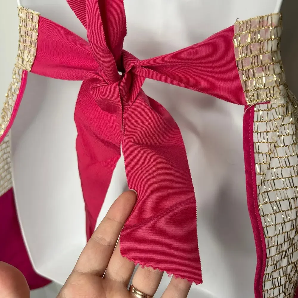 APRON Pink Velvet Gold Metallic Hearts Feminine Dainty Valentines Day Holiday